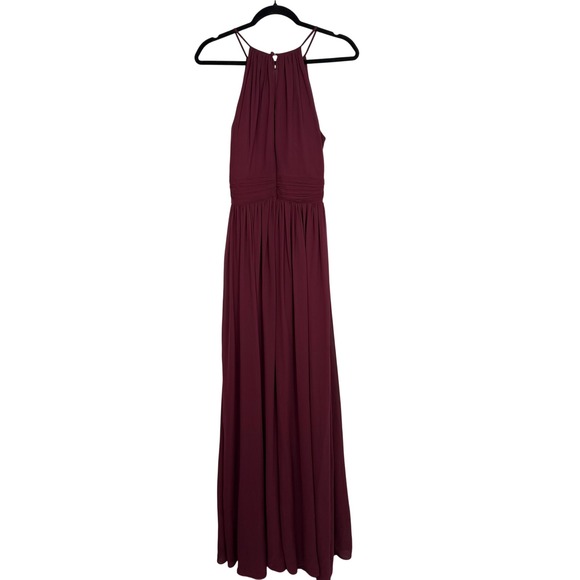 Levkoff Women's Burgundy Chiffon Halter Neck Elegant Formal Maxi Dress Size 10 - Picture 9 of 10